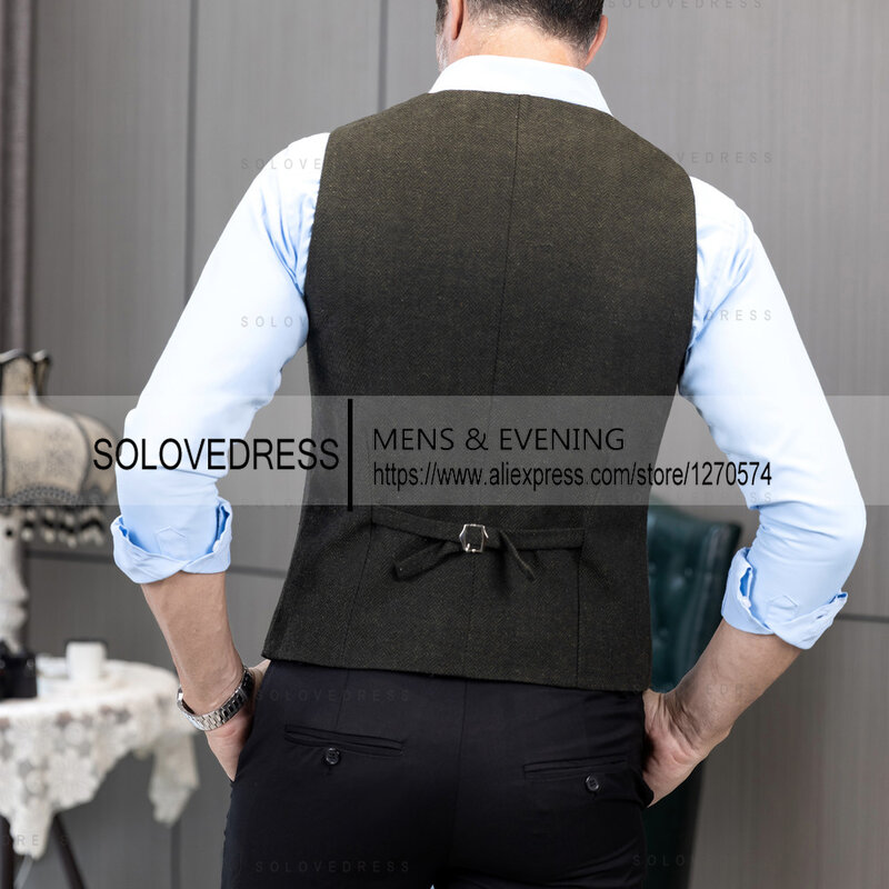 Mannen Formele Pak Vest V-hals Tweed Visgraat Vest Business Jurk Pak Vesten Voor Bruiloft