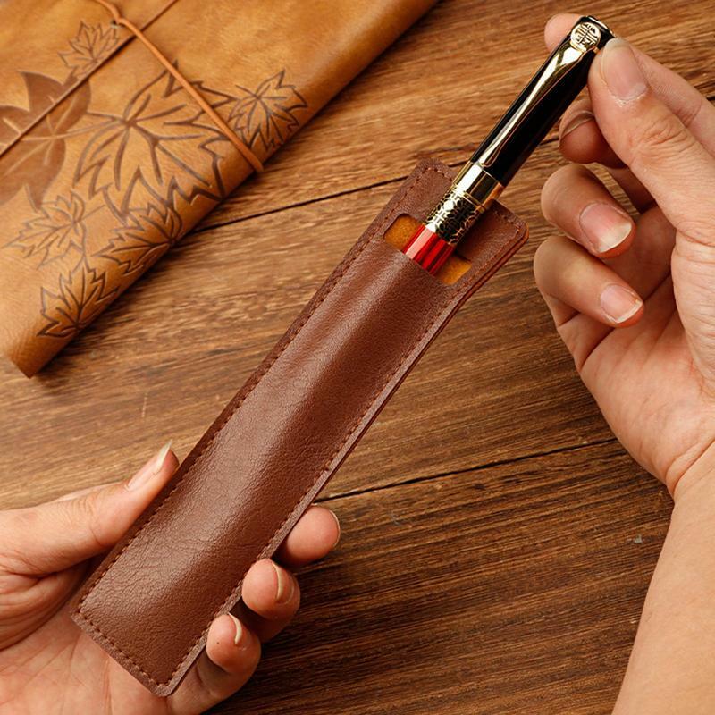 Мини-чехол для ручки из искусственной кожи, Простой Футляр для карандашей, канцелярские принадлежности, держатель для перьевой ручки, школьные принадлежности