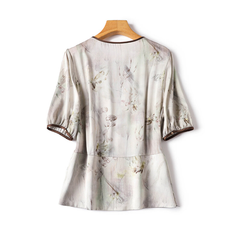 YCMYUNYAN-بلوزة شيفون نسائية كلاسيكية ، قمم مطبوعة بثلاثة أرباع ، قميص برقبة دائرية ، ملابس فضفاضة ، الصيف