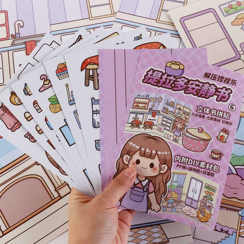 Libro de pegatinas para niños pequeños, libro silencioso de música de pellizco, libro de actividades de dibujos animados, papel de Anime, Telado