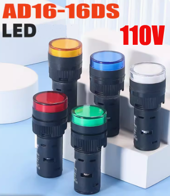 Panel Mount Signal LED Indicator Light, Azul, Verde, Vermelho, Branco, Amarelo, Lâmpada Piloto, AC, DC, AD16-16C, 110V, 16mm, 1Pc