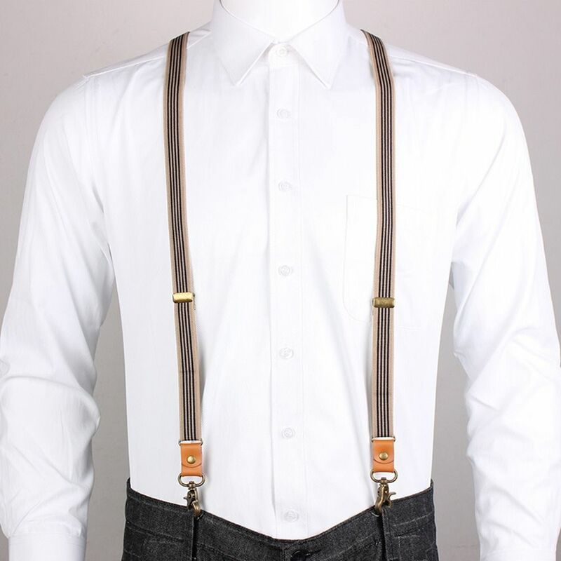 Klip suspender warna polos, 3 kait kinerja untuk pria, garis gantung celana klip dapat disesuaikan