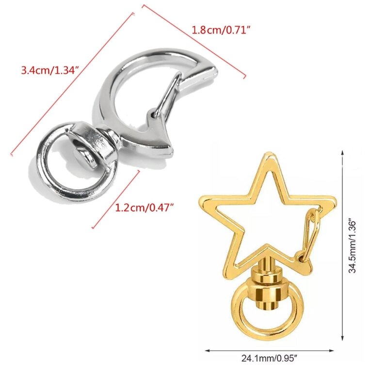 Fermoir à homard en alliage en forme d'étoile/lune, crochet pivotant en métal, accessoires de bricolage pour fabrication de porte-clés 124A