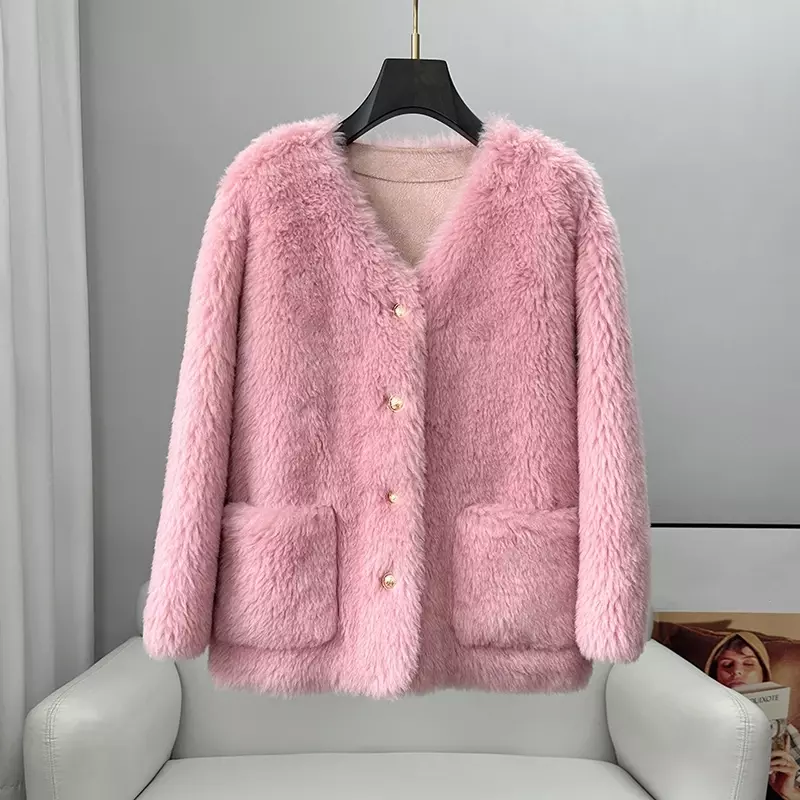 女性のための本物のウールの毛皮のコート,柔らかいジャケット,羊の毛のデザイン,暖かい,ct342,本物,2024