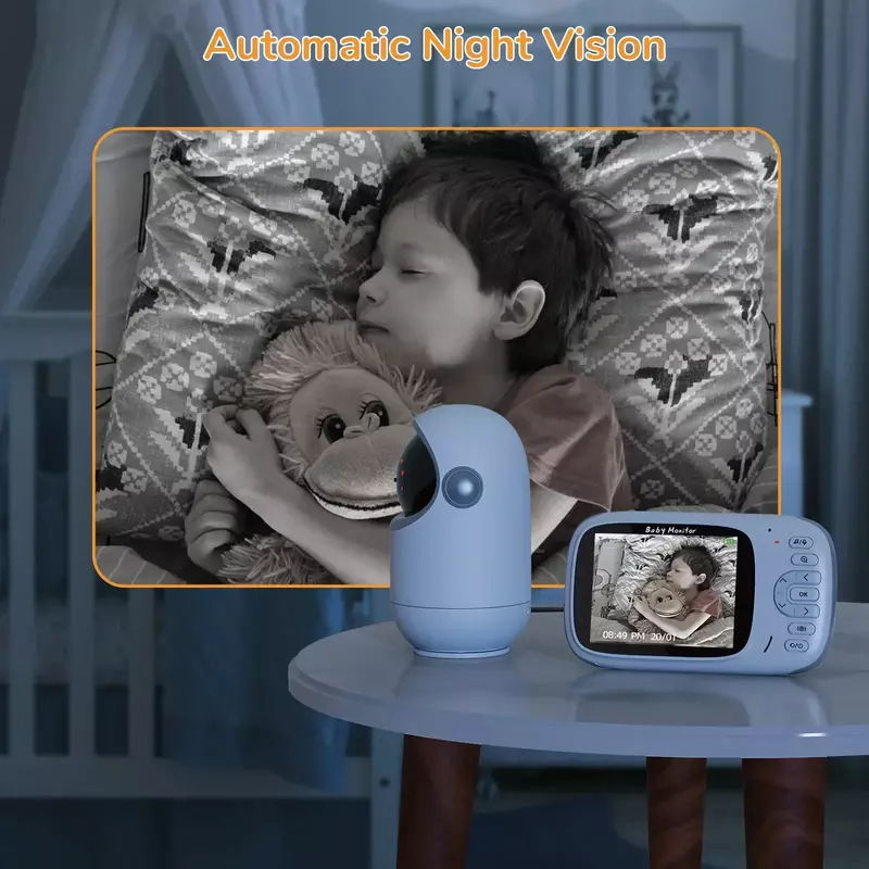 Monitor de bebé inteligente electrónico, 4,3 pulgadas, PTZ, LCD, cámara de videovigilancia, temperatura, infrarrojo, visión nocturna, intercomunicador Maternal