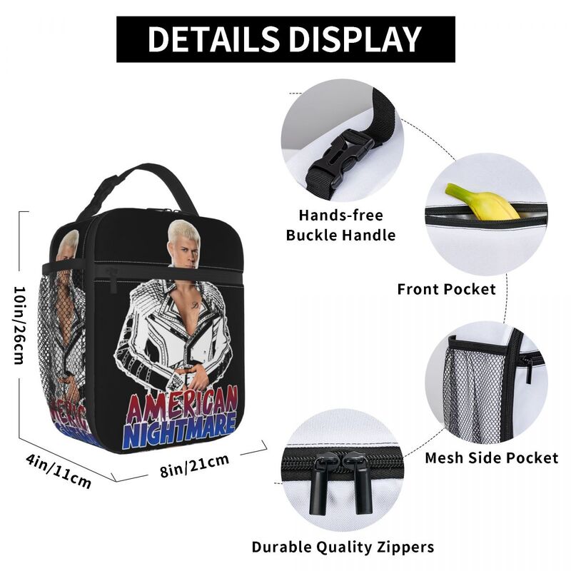 Cody Rhodes bullet Club Accessories กระเป๋าใส่อาหารกลางวันแบบหุ้มฉนวนอเมริกัน Nightmare กล่องอาหารระบายความร้อนใช้ซ้ำได้