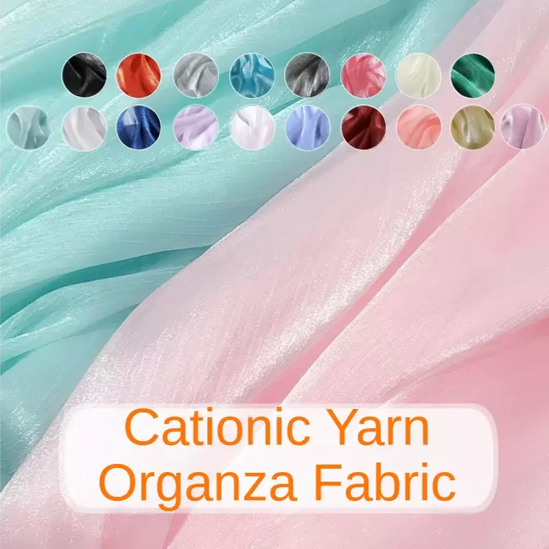 Organza Yarn Glitter Crepe Fabric, Prata pelo medidor para vestidos de casamento, roupas, saias, costura, brilhante, fino, verão
