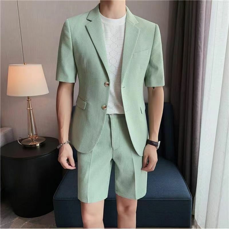 2-A6 2023 Summer Thin High-End Suit Men's Korean Style British Light Mature Style able Handsome Casual Short Sleeve Suit