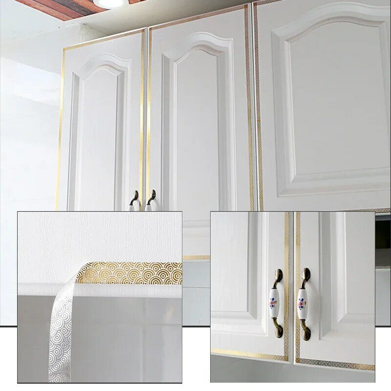 Selotip dekorasi lemari pakaian perekat diri 50m penyegel kabinet kamar tidur kedap air plester penyegel dinding pita emas perekat