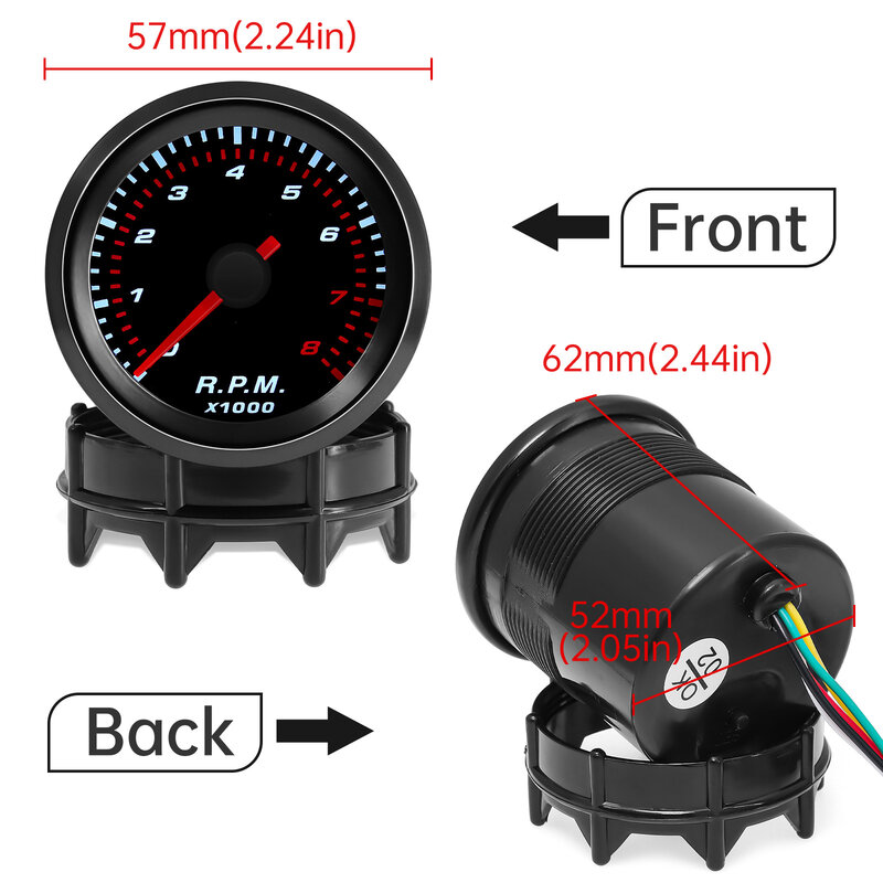 HD 52mm Smoke Lens Auto Tachometer White LED 0-8000 RPM Meter Car Boost Gauge Bar Psi Vacuum Water Temp Oil Pressure Gauge