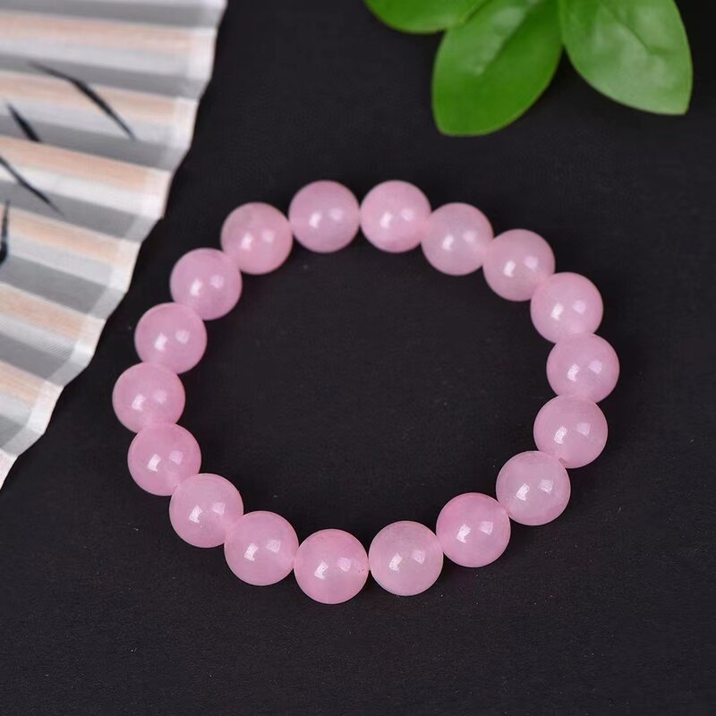 Gelang manik-manik bulat Batu kekasih alami rantai tangan kristal merah muda Quartz mawar perhiasan gelang batu permata elastis untuk wanita