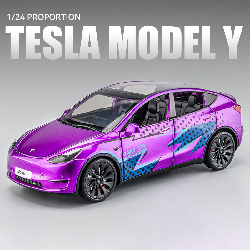 1:24 Tesla รุ่น Y ชุด3ชาร์จ Pile โลหะผสม Die Cast Toy โมเดลรถยนต์เสียงและแสงของเล่นเด็กของสะสมวันเกิดของขวัญ