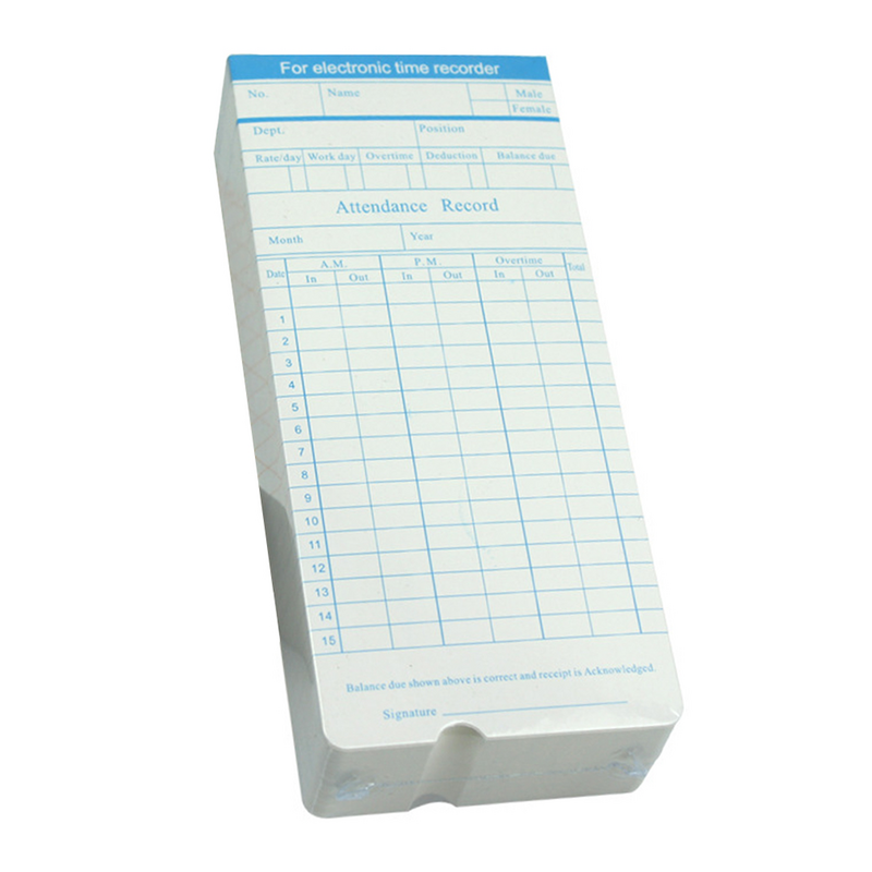 Tarjetas de papel para empleado, registro de tiempo de asistencia de relojes, 100 hojas