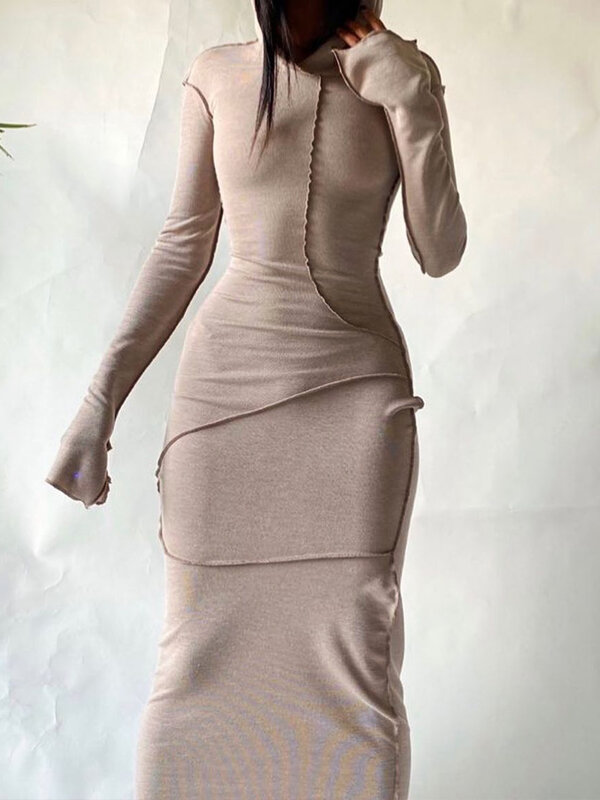 BYDIVAC มีฮู้ดแขนยาว Patchwork Skinny Maxi 2022ฤดูใบไม้ร่วงฤดูหนาวแฟชั่นสำหรับผู้หญิง Streetwear ชุดลำลอง