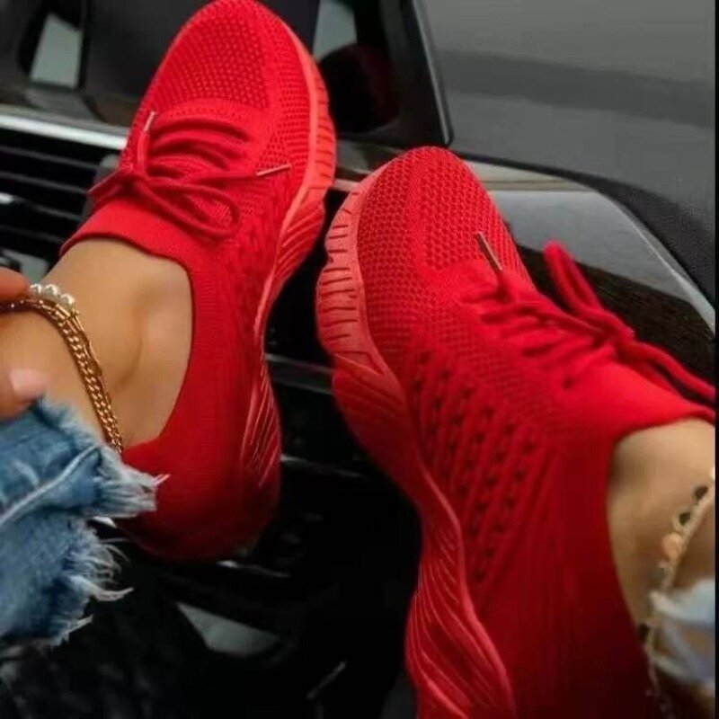 Oddychające obuwie sportowe z siateczką 2024 kobiet ze sznurowanym wulkanizowanym tabletem damskim plus Size Zapatos De Mujer