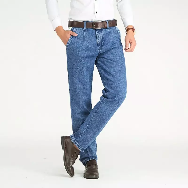 2021 سميكة نسيج القطن استرخاء صالح جينز علامة تجارية الرجال عادية الكلاسيكية مستقيم فضفاض الجينز الذكور الدنيم السراويل بنطلون حجم 28-40