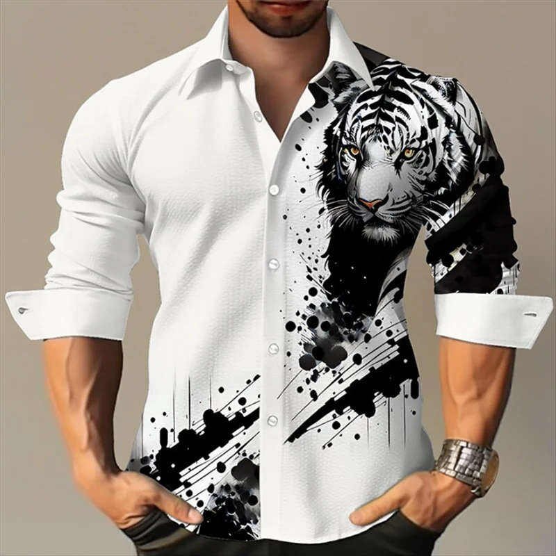 Camisa havaiana de manga comprida justa masculina, camisa casual em tamanho grande, 7 cores, verão, 2024