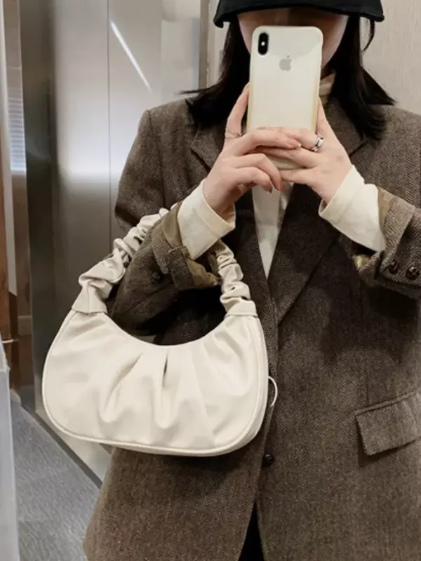 DN4 Fashion Pleated Handlebags for Women PU Cloud  Leisure Armpit Bag Shopping Shoulder Bags Dumpling Handbag Female