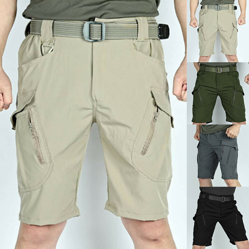 Shorts esportivos masculinos com vários bolsos, shorts retos soltos, cor sólida, tendência de moda casual ao ar livre, verão