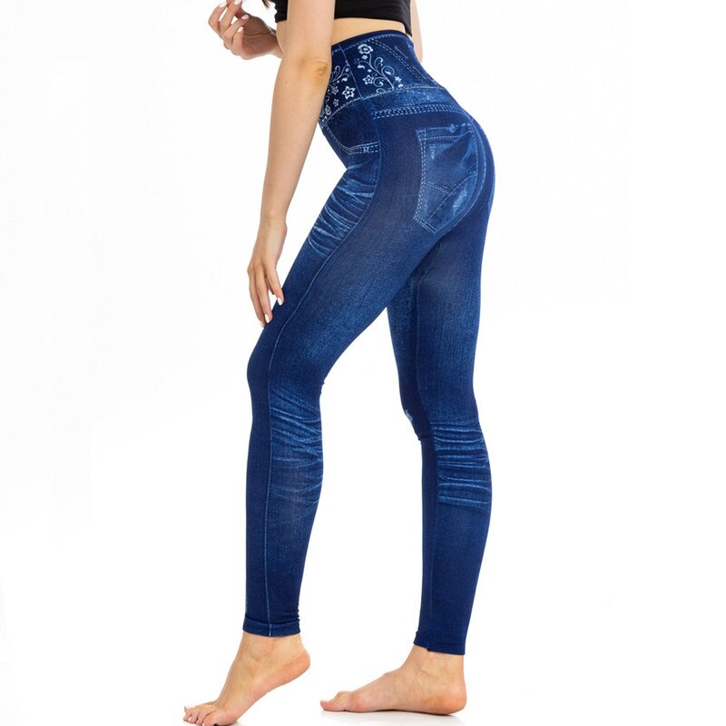 Женские эластичные леггинсы с эффектом пуш-ап, из искусственной джинсовой ткани