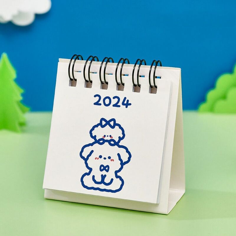 Ins 2024-Mini Bloc de notas de bobina de dibujos animados, exquisito y lindo Calendario de escritorio, Mini Calendario de escritorio de dibujos animados