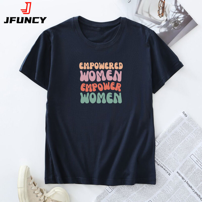 JFUNCY Women's T-shirt, 100% Cotton Female Tops, Summer Woman Tees, Women Short Sleeve T Shirts, Oversized Tshirt Clothing