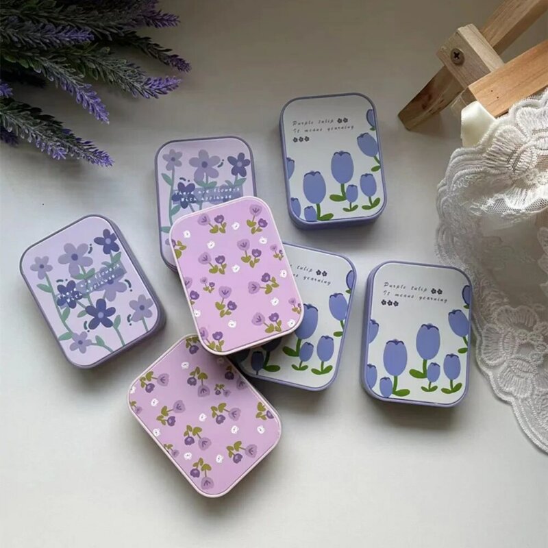 1 Piece Beauty Contact Lens Box Purple Tulip Portable Contact Lens Case Companion Box Two-pack Eye Lenses Holder Container 2024