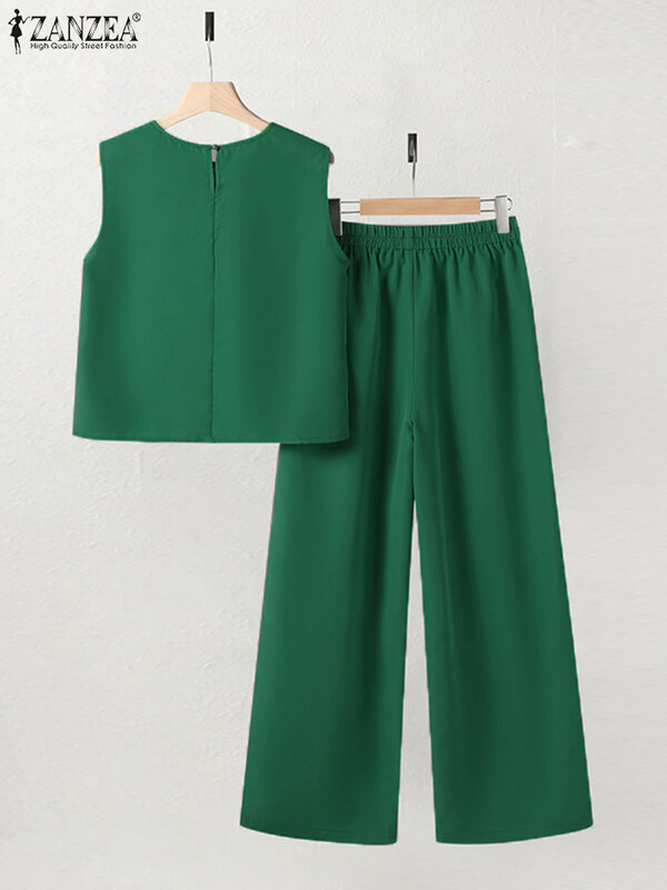 ZANZEA Fashion camicetta senza maniche pantaloni set tuta da lavoro Casual allentata set di due pezzi tute da donna pantaloni estivi