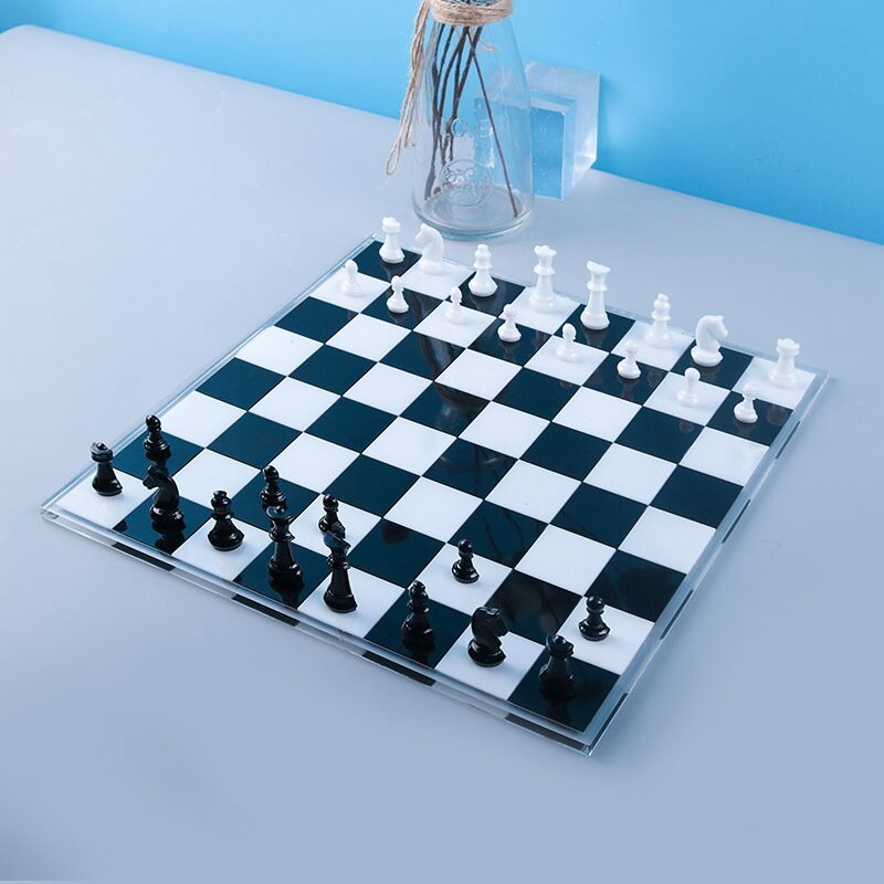 Juego de piezas de ajedrez 3D, molde de resina epoxi de cristal, hecho a mano, fundición de Chessborad, molde de silicona, 1 Juego