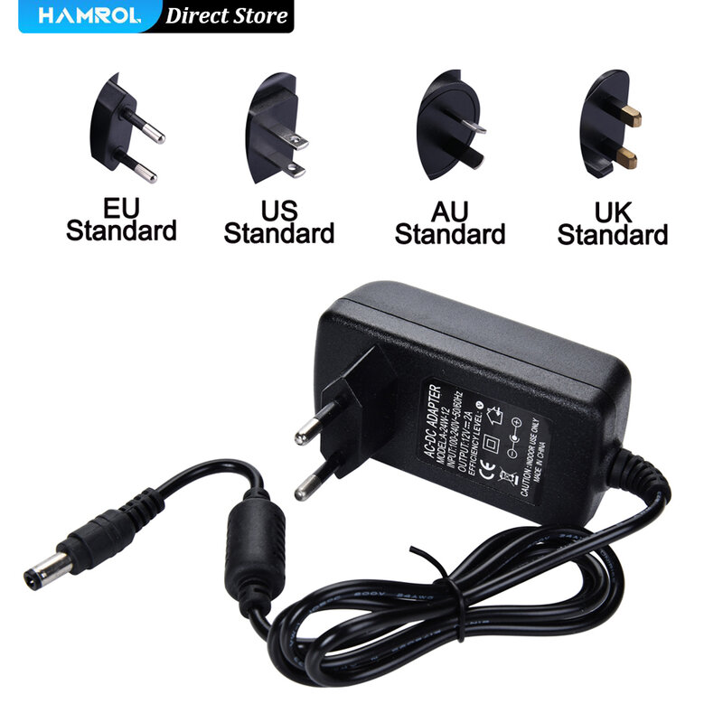 Адаптер питания постоянного тока HAMROL 12 В, 2 А для системы камер видеонаблюдения 4 МП, 8 Мп, переходник с дополнительной вилкой для ЕС/США/Австралии/Великобритании
