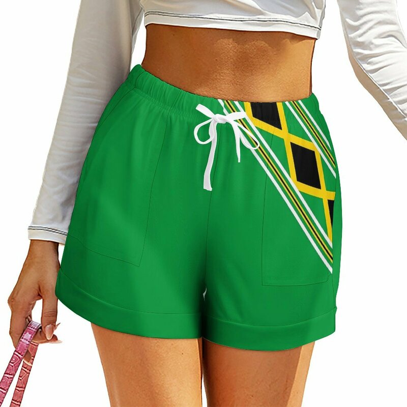 Jamaica Feel-Short taille haute élastique pour femme, pantalon court de sport, poches imprimées, bas décontractés, vert et jaune