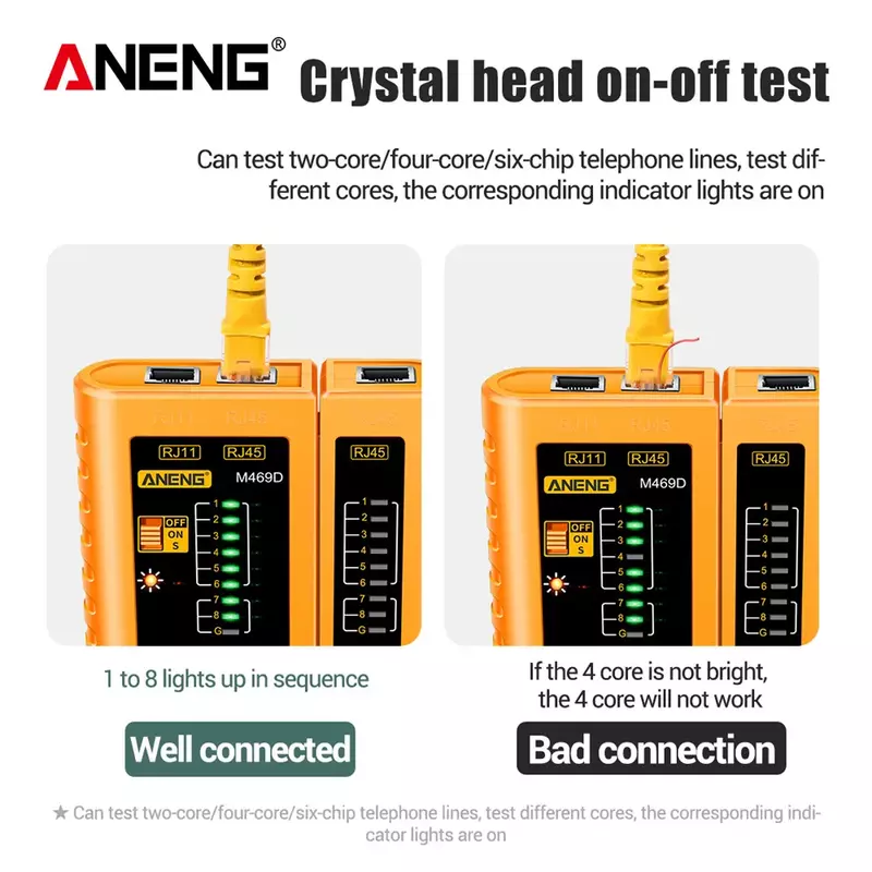 ANENG M469D kabel tester sieci lan Tester kabli sieciowych RJ45 RJ11 RJ12 CAT5 nieuczciwych praktyk handlowych Tester kabla LAN sieci narzędzie do naprawy sieci