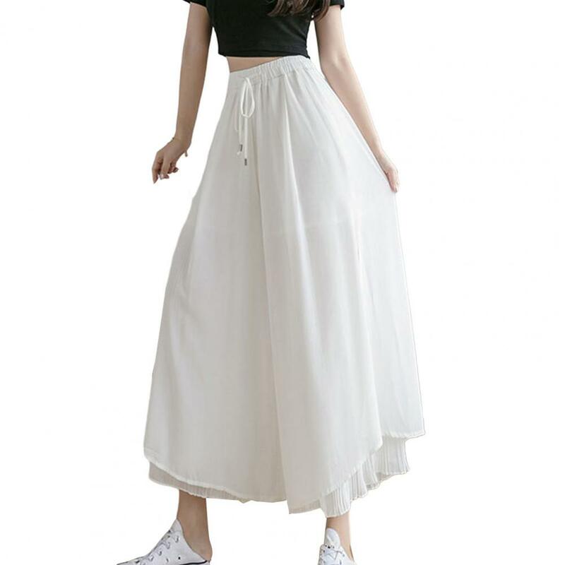 Pantalones elásticos de pierna ancha para mujer, pantalón coreano con dobladillo Irregular, pantalón plisado holgado de cintura alta, falda de calle