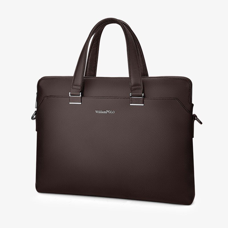 WILLIAMPOLO Business Leather Men Briefcase For Husband Shoulder Bag Man 15" Laptop Briefcases Bags Large Capacity Men's Handbag