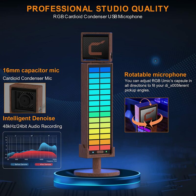 Comica-micrófono condensador Umic RGB con Control de ganancia, profesional, recargable por USB, para YouTube, juegos, Streaming, portátil