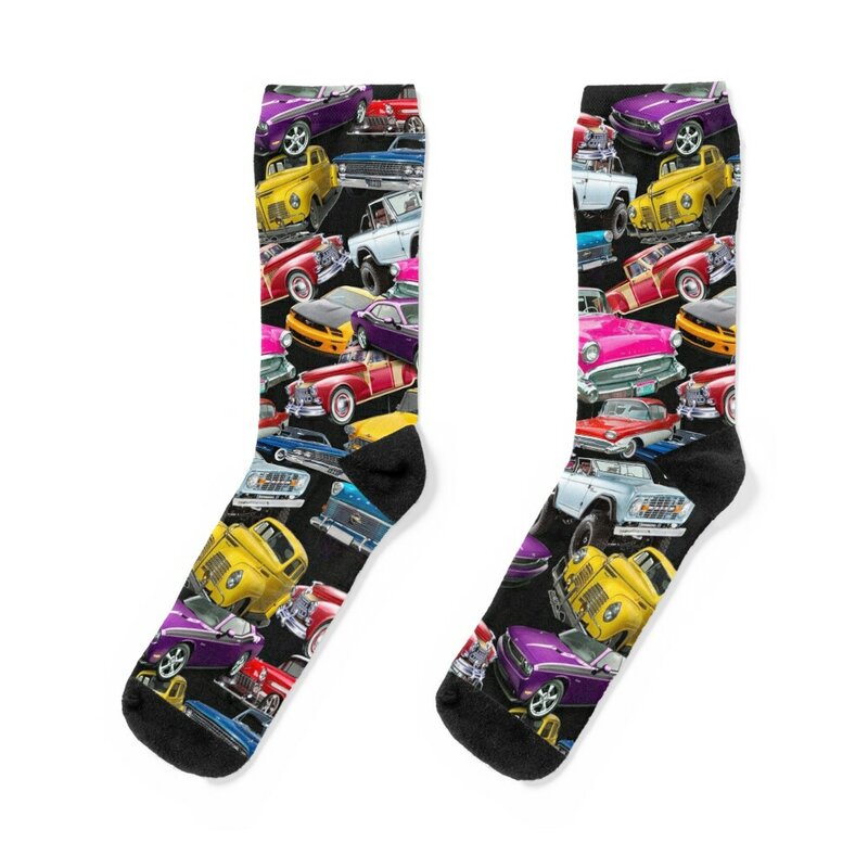 Calcetines 3D de coches clásicos Retro Para hombre y mujer, medias móviles de moda japonesa, calcetines de marca de lujo
