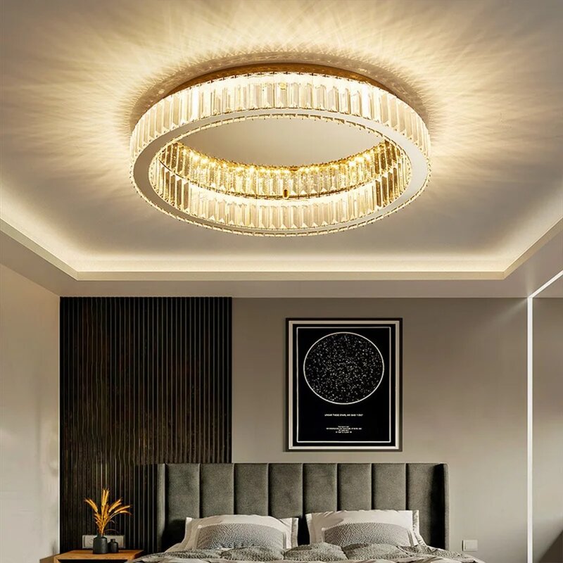 Moderna semplice lampada a cerchio di cristallo soffitto lampadario nordico soggiorno camera da letto studio decorativo illuminazione interna a Led