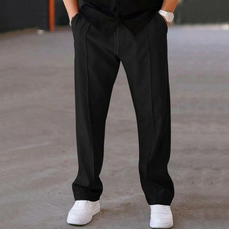 Men's Suit Pants Drawstring Solid Color Straight Wide Leg Loose Drawstring Elastic Waist Formal Business Tracksuit Pants