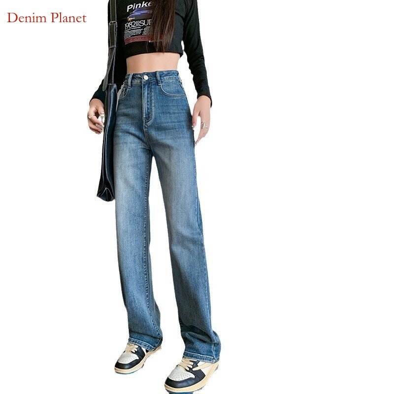 Denim Planet Damen neue hohe Taille lose schmale breite Bein Boden ziehen Hosen Retro Damen Jeans