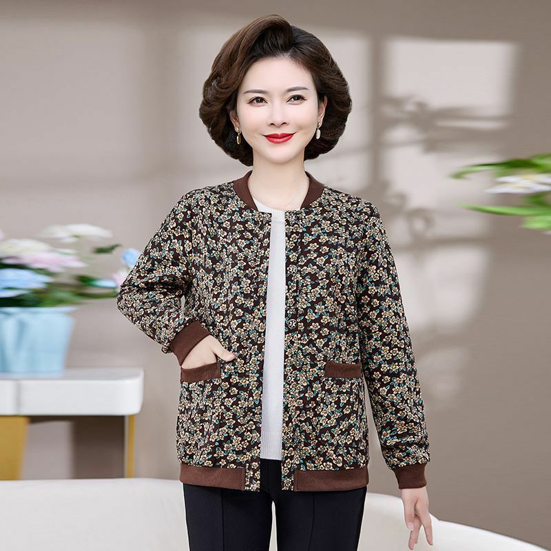 Vintage Printed Button Pockets Loose Floral Jackets Women's Clothing 2023 Winter Oversized Office Lady Tops All-match Warm Coats