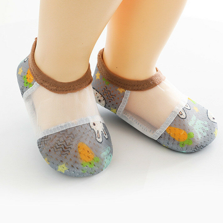 Sepatu jaring bayi laki-laki perempuan kaus kaki gambar kartun lucu kaus kaki balita antilembap kaus kaki tanpa alas kaki sepatu antiselip
