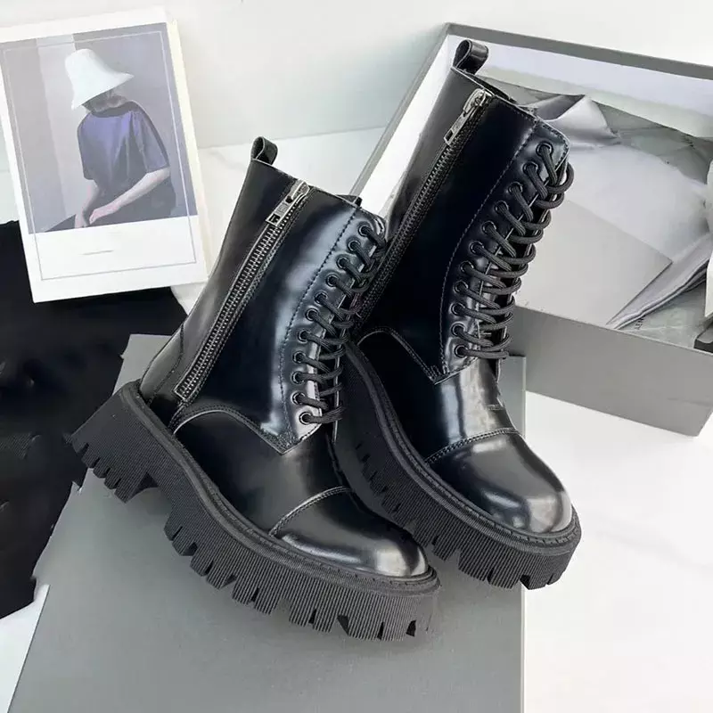 Altura crescente plataforma cunha sapatos com bolsa de nylon, botas de combate tornozelo, designer de luxo, botas de motocicleta, moda masculina, 2023