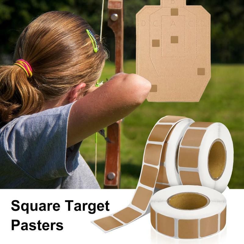 Stiker tembak kertas Kraft Target persegi stiker Target 3 rol/3000 buah label Target untuk latihan menembak rentang