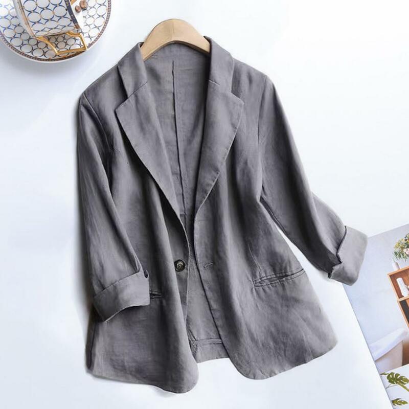 Chic Lady Blazer Single Button Office Lapel Pockets Women Blazer  Long Sleeves Women Suit Coat Commute Garment