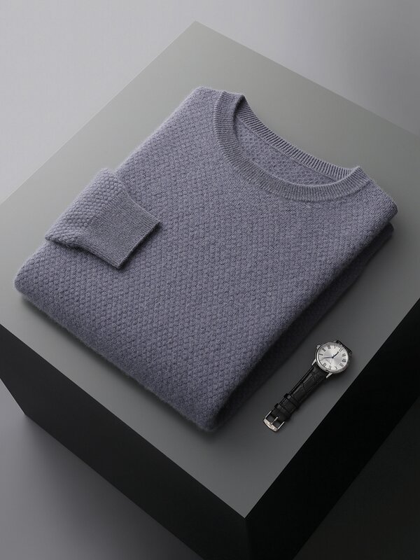 100% Cashmere New Fashion Spring and Autumn Men Sweater Round Neck Long Sleeve Pullover Pure Color Casual Warm Knitwear Shirt