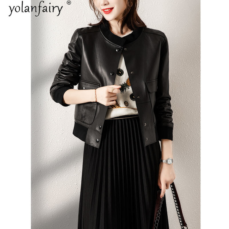 Vera pelle vera giacca abbigliamento donna 2023 coreano moda donna cappotto di montone Bomber giacche primavera autunno Veste Cuir Femme