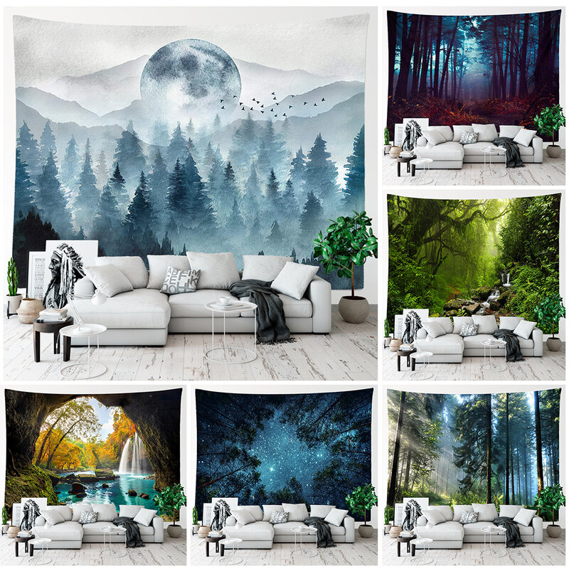 Forest Tree Tapestry Wall Hanging Boho Hippie Room Decor Nature Landscape Large Wall Tapestry Aesthetic Bedroom Decoration Home