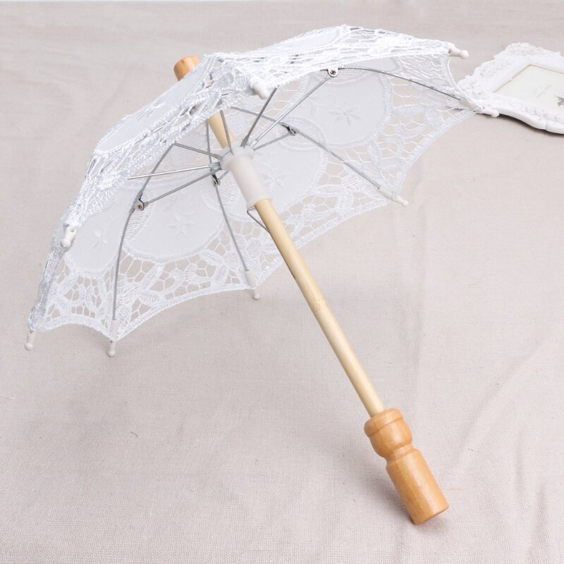 White Lace Umbrella Fotografia Mini Wedding Umbrella Cotton Parasol Lace D7WF