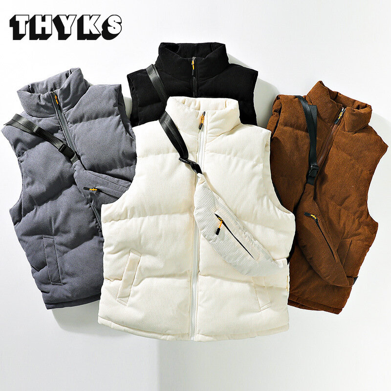 남성용 레저 민소매 코트, 일본 단색, 두꺼운 따뜻한 조끼, 야외 스포츠, 느슨한 배낭 재킷, 가을, 겨울