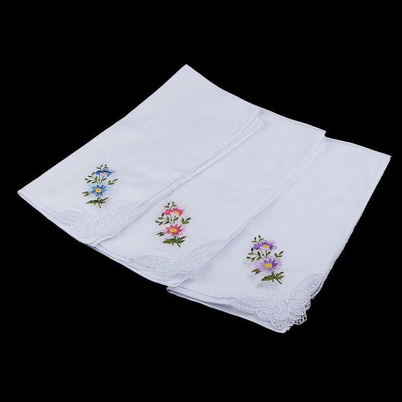 12x Women White Flower Embroidery Lace Hanky Hankie Scarves